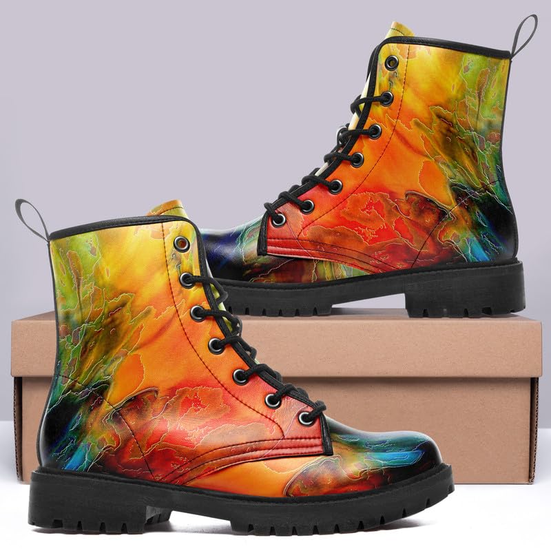 Image of Fashion Ankle Boots For Men Women Floral Mushroom Star Trendy Lace Up Unisex Booties Combat Trendy Street Wear Boots
