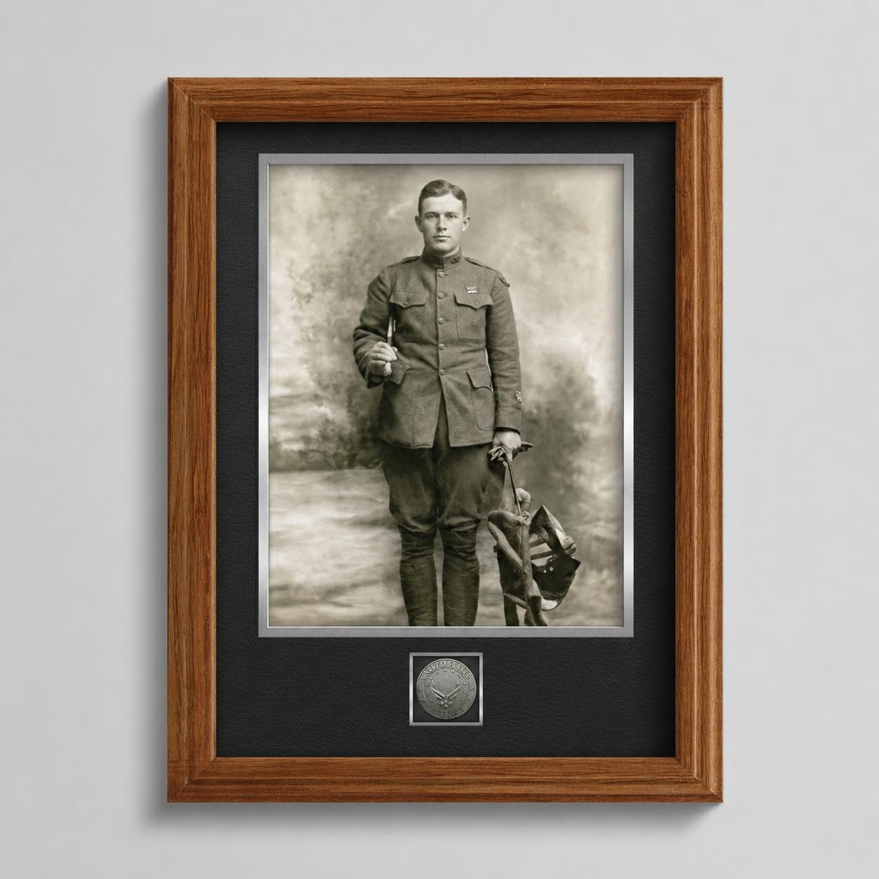 Northern Promotions Air Force Veteran Gift – 11x14 Display for 8x10 Portrait or Award – Oak Picture Frame, Dark Gray Mat, Silver Trim and Emblem – Retirement Ceremony Memorial or Commissioning Gift