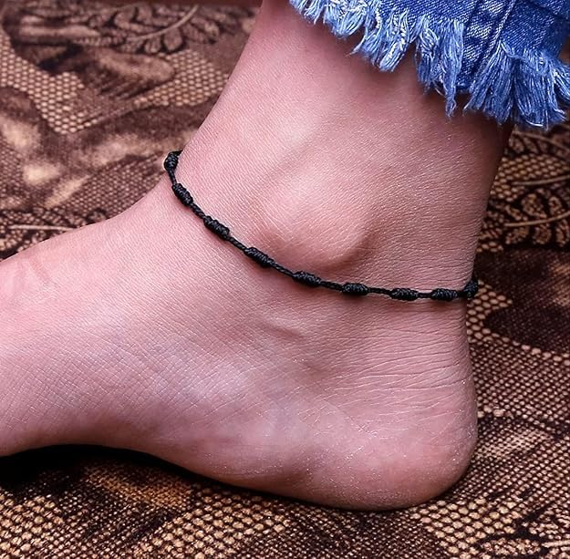 Image of Black Beauty Nazar Dhaga Bracelet With Knotted Beads Rosary Design Avoid Negetive Enegy Adjustable Black Thread Anklet For Evil Eye & Good Luck, Amulet for Success & Prosperity for Men, Women, Girls & Boys