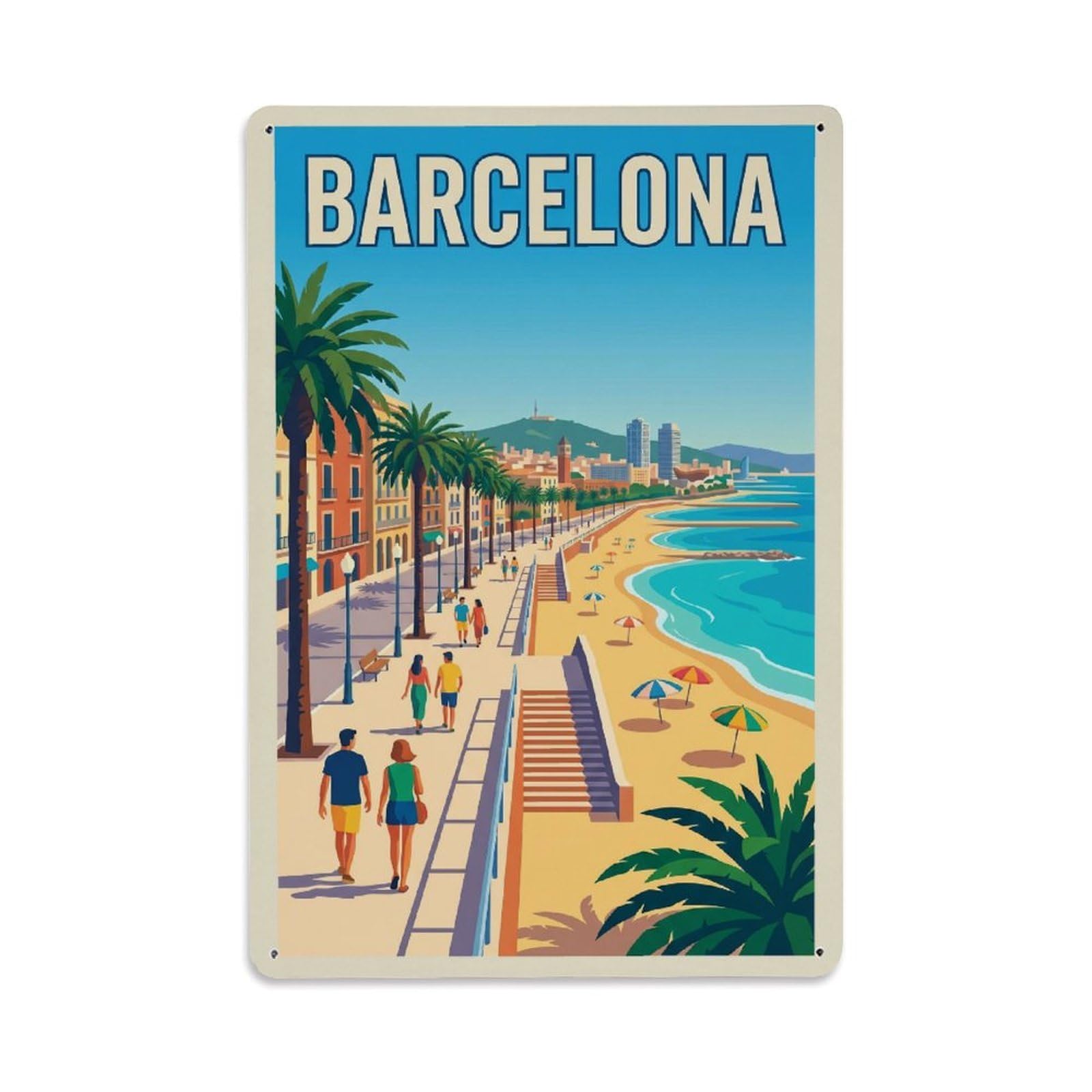 Vintage Travel Promenade Spain Coastal Metal Tin Sign