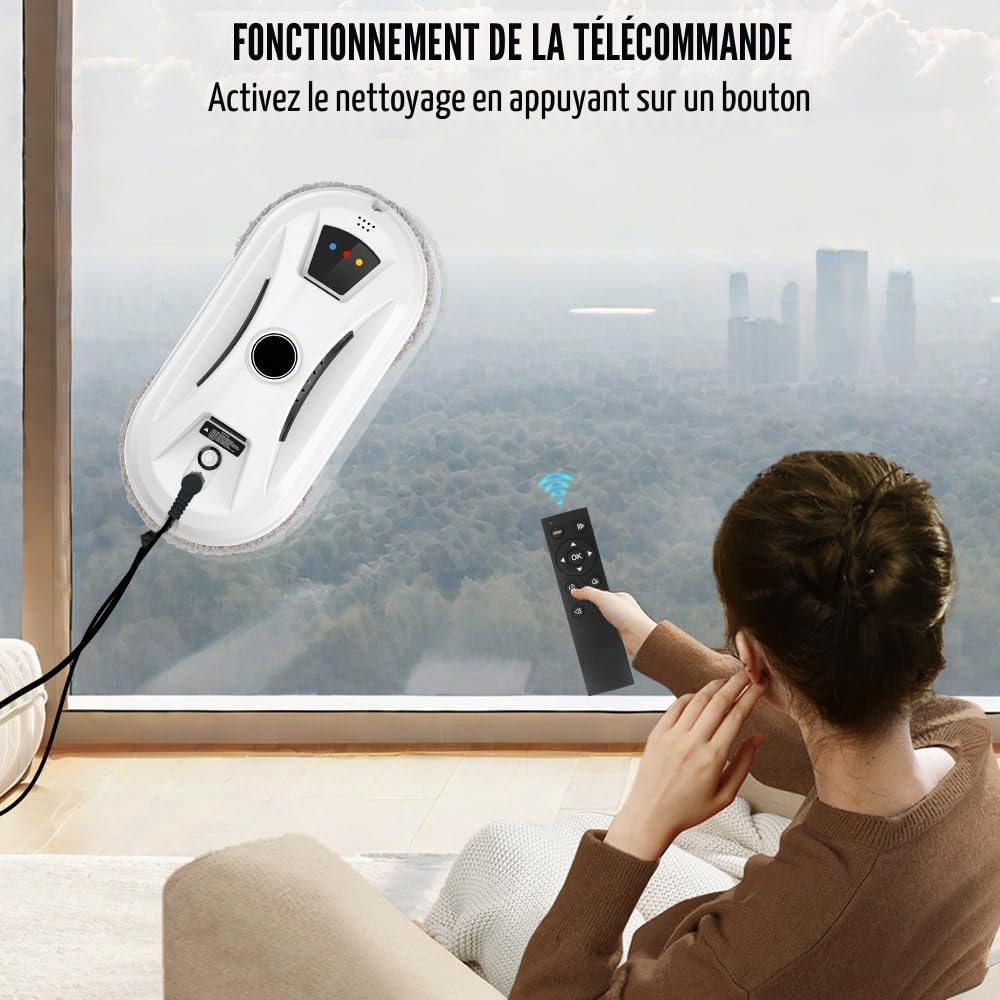Robot Laveur de Vitre, Lave Vitre Automatique, Aspiration 5600 Pa, Nettoyage Intelligent des Chemins, Détection de Bords Anti-Chute, pour Fenêtres Intérieures et Extérieures