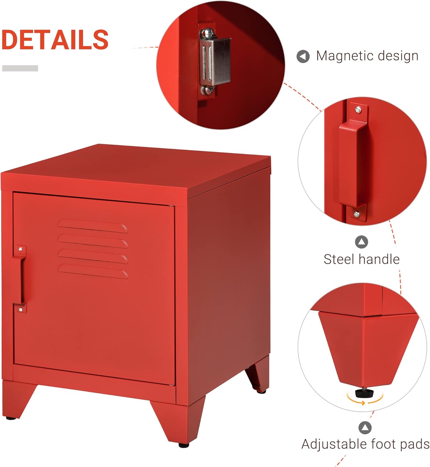 HOMCOM Industrial End Table, Living Room Side Table with Locker-Style Door and Adjustable Shelf, Red