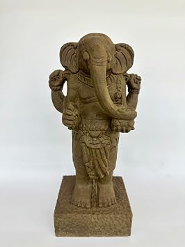 Lord Ganesha Statues - Hindu Elephant God Statue Sandstone Sculpture Indian Ganesh Buddha Figurine Handmade Gift Decoration Ornaments for Home, Garden, 11.8" Brown