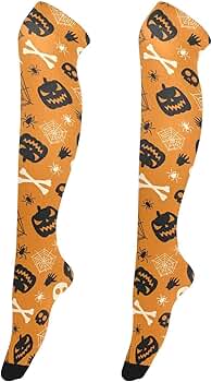 halloween socks over the knee orange socks