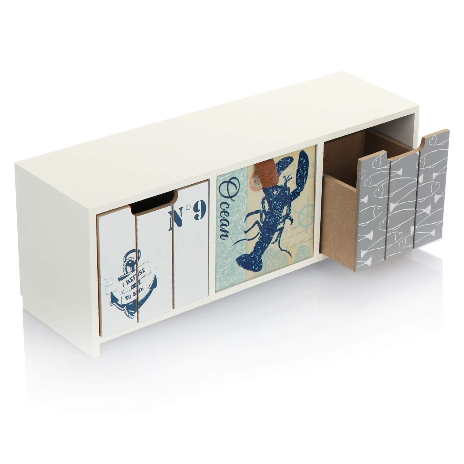 com-four® Mini-Kommode mit 3 Schubladen - Holz-Schränkchen im maritimen Design - Mini-Schrank zur Aufbewahrung von Schmuck, Kosmetik und Kleinkram (1 Stück