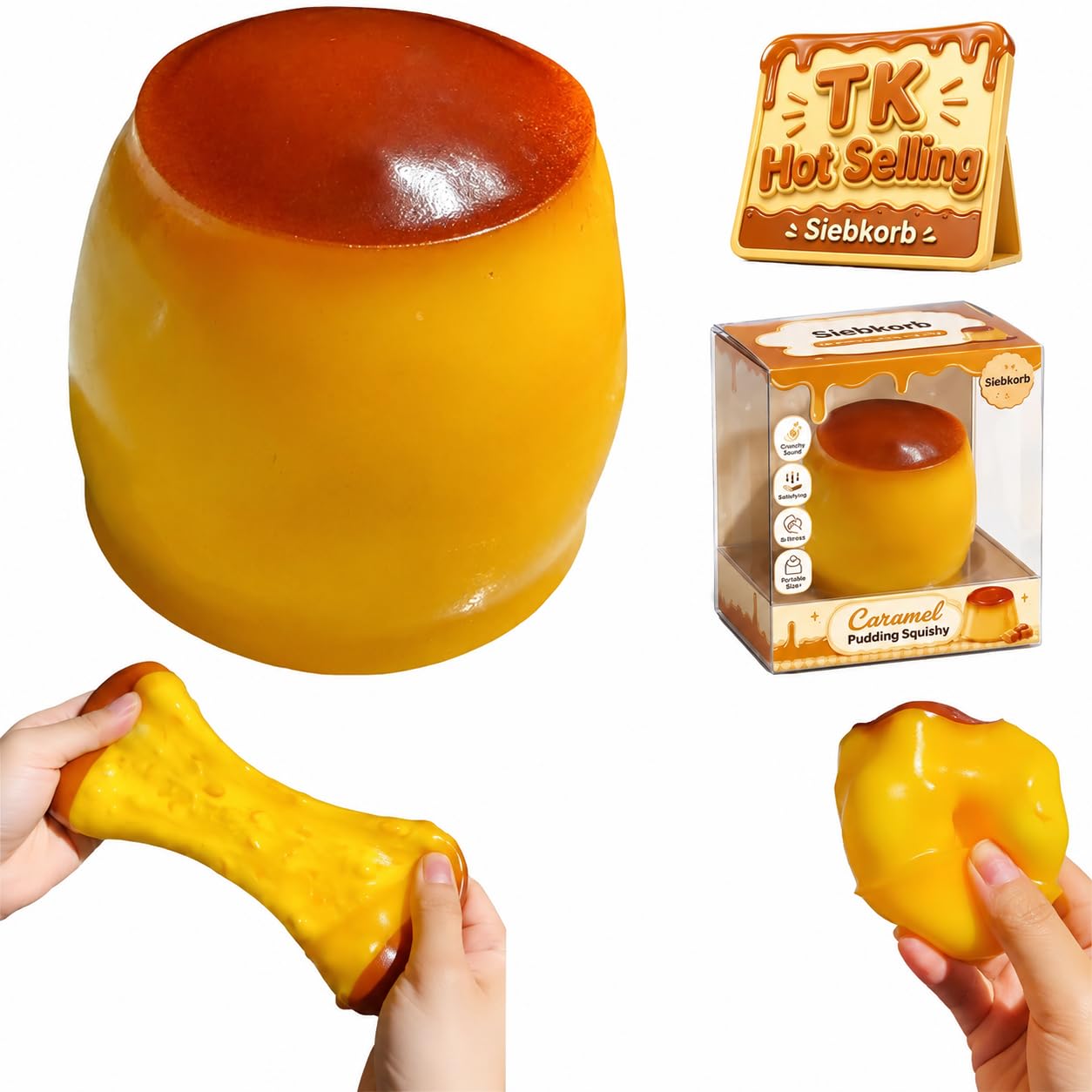 Crunchy Pudding Squishy Asmr Stress Ball, Realistic Handmade Bar Pudding Shape Bead Filled Crunchy Squishies Stress Ball, Cute Squeeze Sensory Fidget for Adults Office Anxiety Relief (Pudding) â image 1