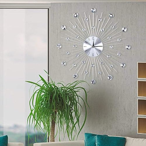 Miniatura 3 de Reloj de pared, decoración de reloj decorativo plateado metálico brillante para sala de estar, hogar, oficina, aula, escuela (plateado)