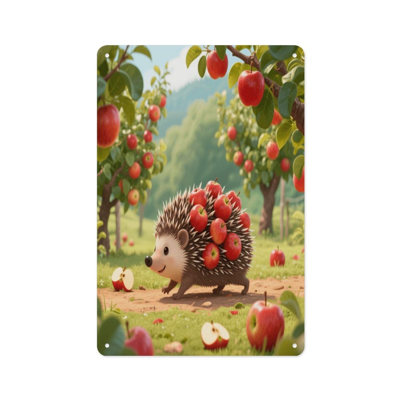 Fekiloot Style Hedgehog Collecting Apples Wall Decor Metal Signs Tin Signs Poster