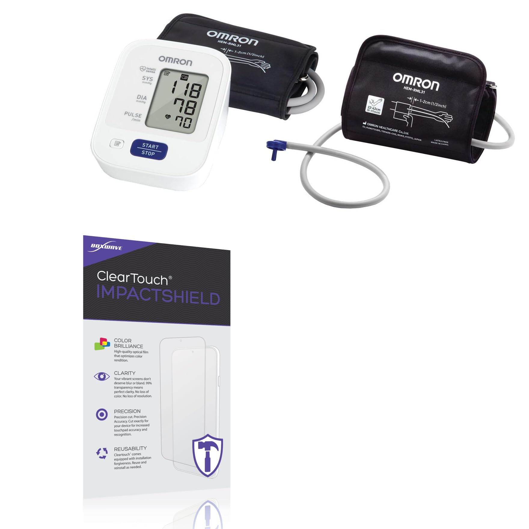 BoxWave Screen Protector Compatible with Omron 3 Series BP7100 - ClearTouch ImpactShield (2-Pack), Impenetrable Screen Protector Flexible Film