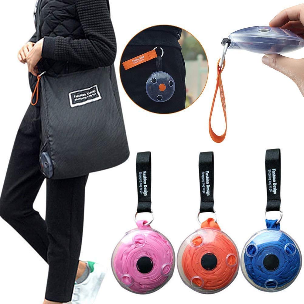 Reusable Foldable Shopping Bags Portable Tote Pouch Clips Reusable Folding Eco Shopper Shopping Shoudler Bag Roll-up Lightweight Space-Saving Disc Design