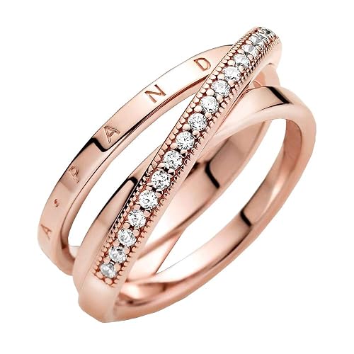 PANDORA Signature Anel com três faixas cruzadas com engaste pavé banhado a ouro rosa de 14 quilates 
