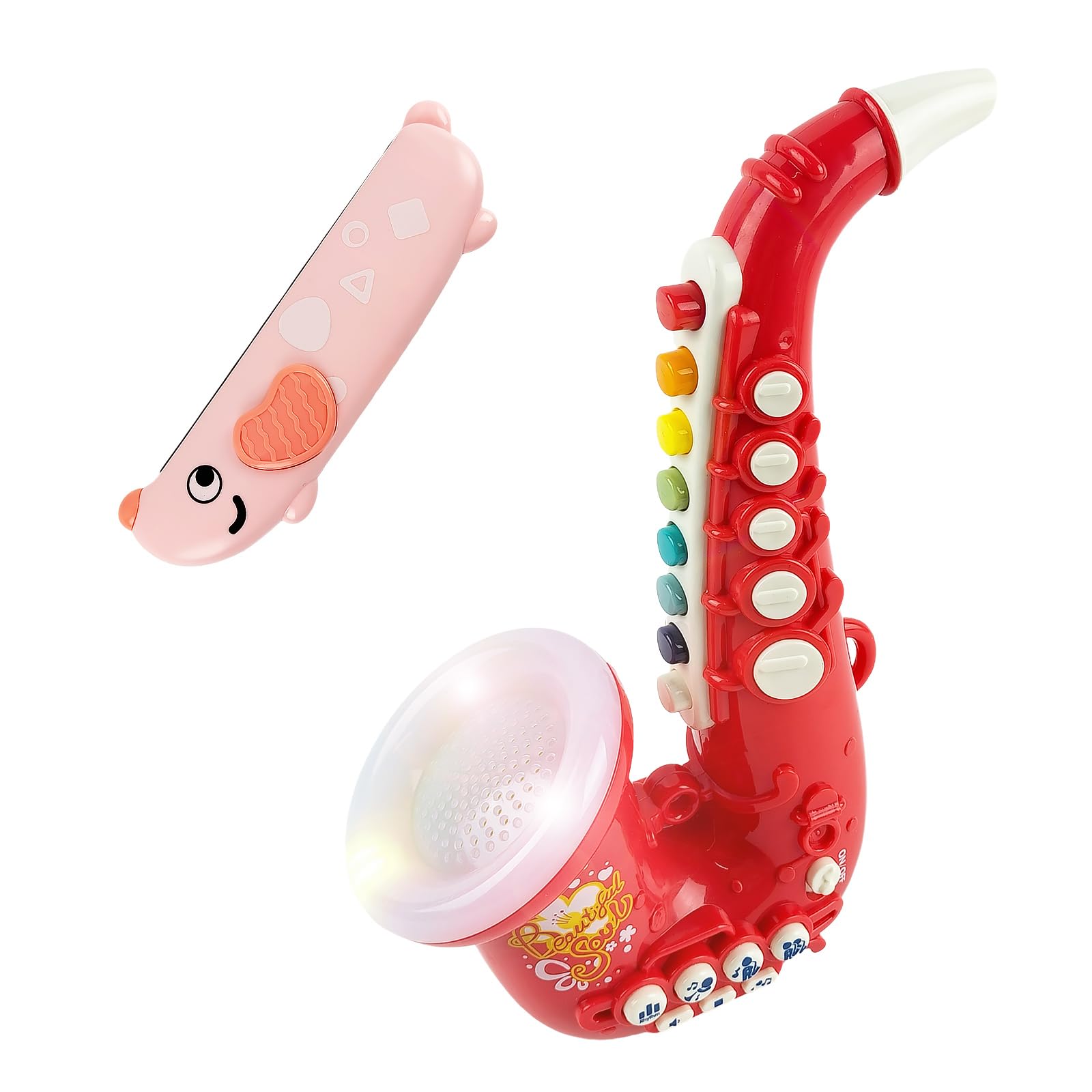 IIROMECI Toy Saxophone with Light & Sound, Toy Harmonica for Kids, Early Educational Toy Musical Instrument Toys for Toddlers Girls Boys Age 3+ (Red)