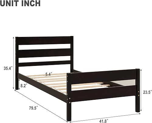 Miniatura 2 de LCH Marco de cama individual, marco de cama individual de madera con cabecero y estribo, marco de cama para niños, plataforma de madera individual