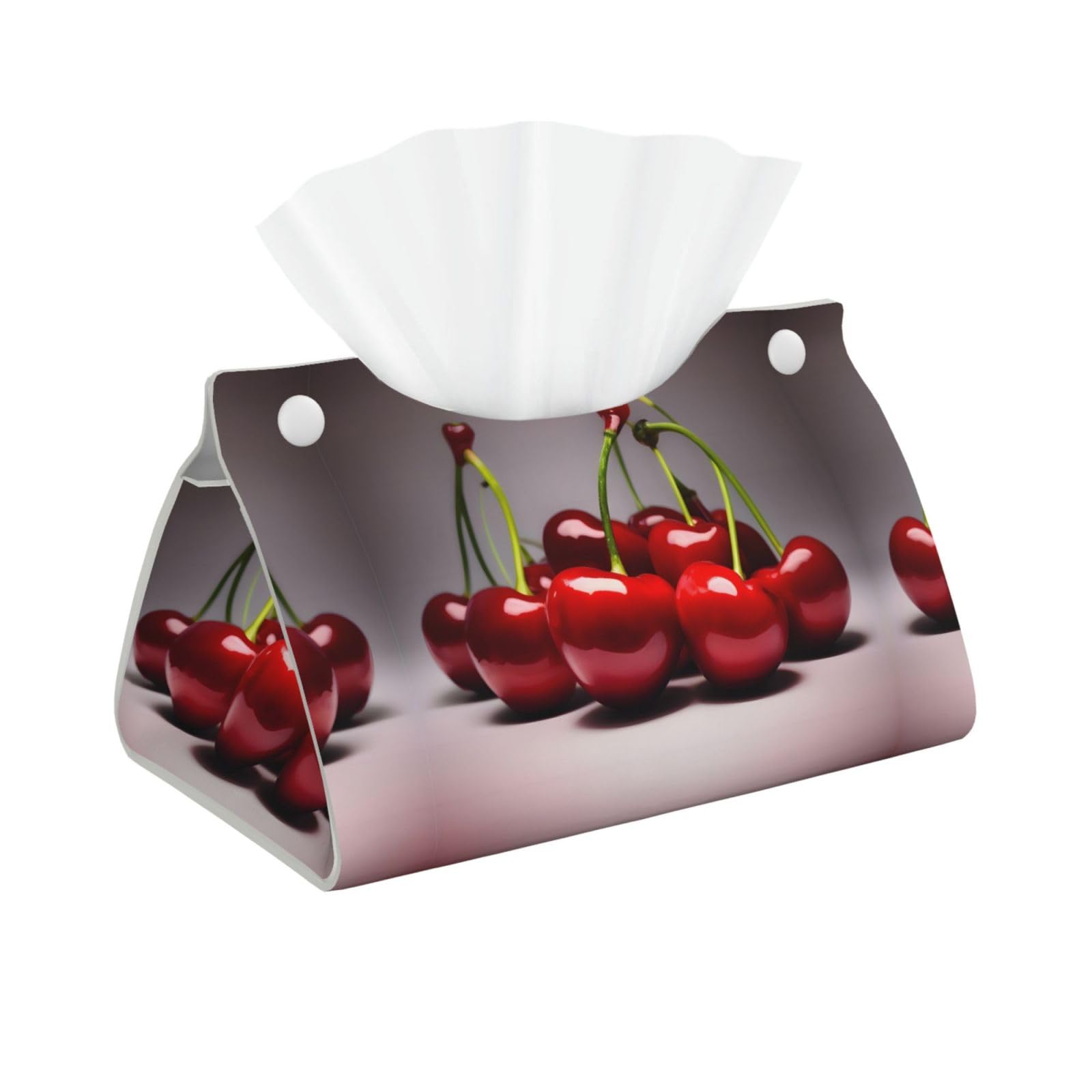 Chilean Cherries Print Long Tissue Box Cover Holder Foldable Leather Organizer for Vanity, Nightstand, Desk & Bathroom