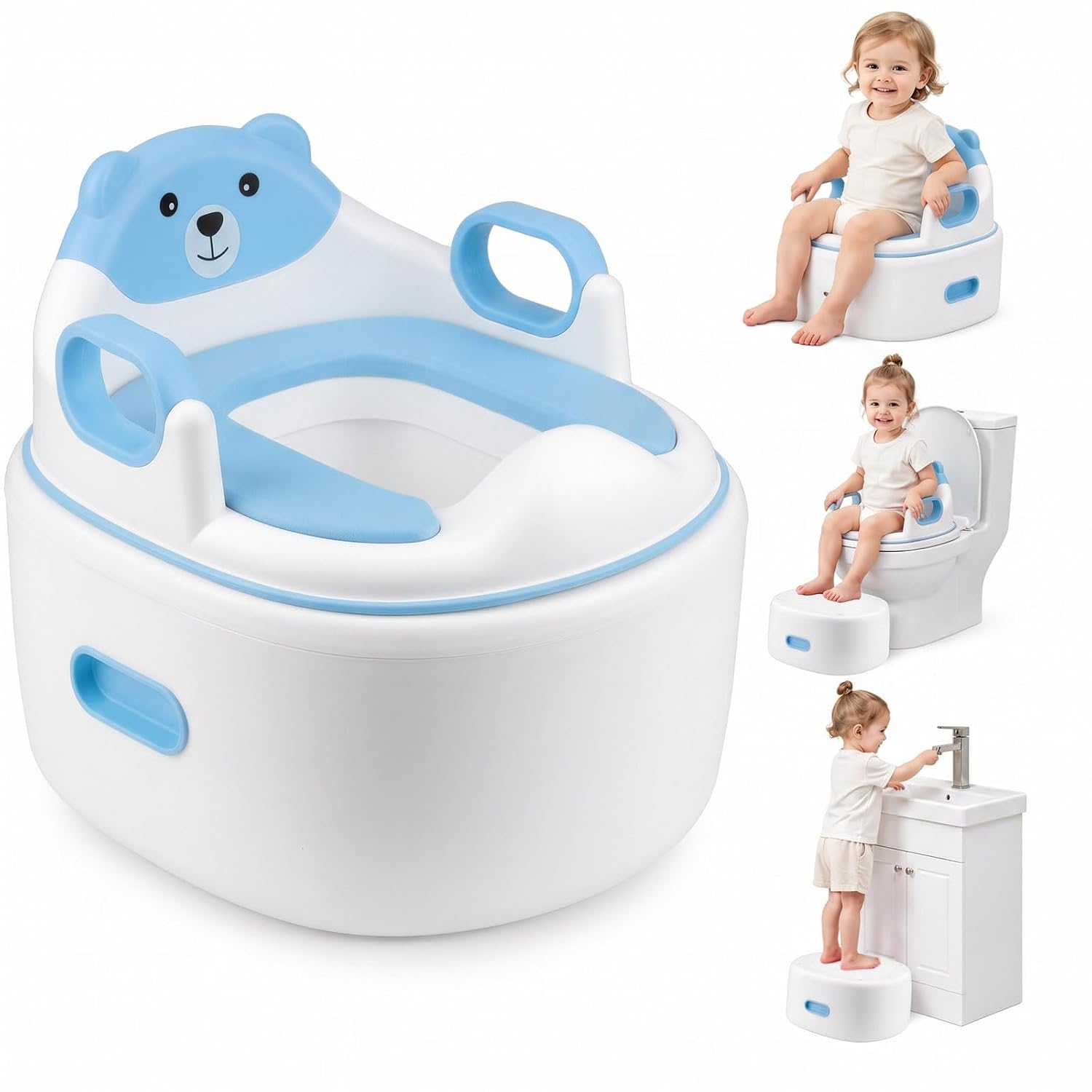 Potty Training Toilet, 3-in-1 Toddler Potty Chair with Soft Cushion, Splash Guard & Step Stool, Easy to Clean Training Toilet for Boys & Girls