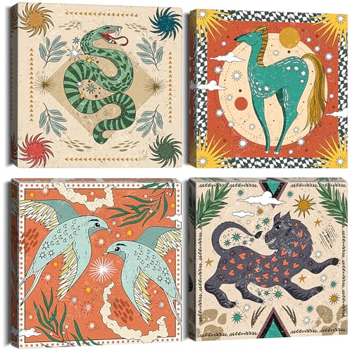 Artscope 4 piezas de cuadros de lienzo con motivo MITHOS - Cuadro moderno para decoración de pared en baño, salón - 30 x 30 cm