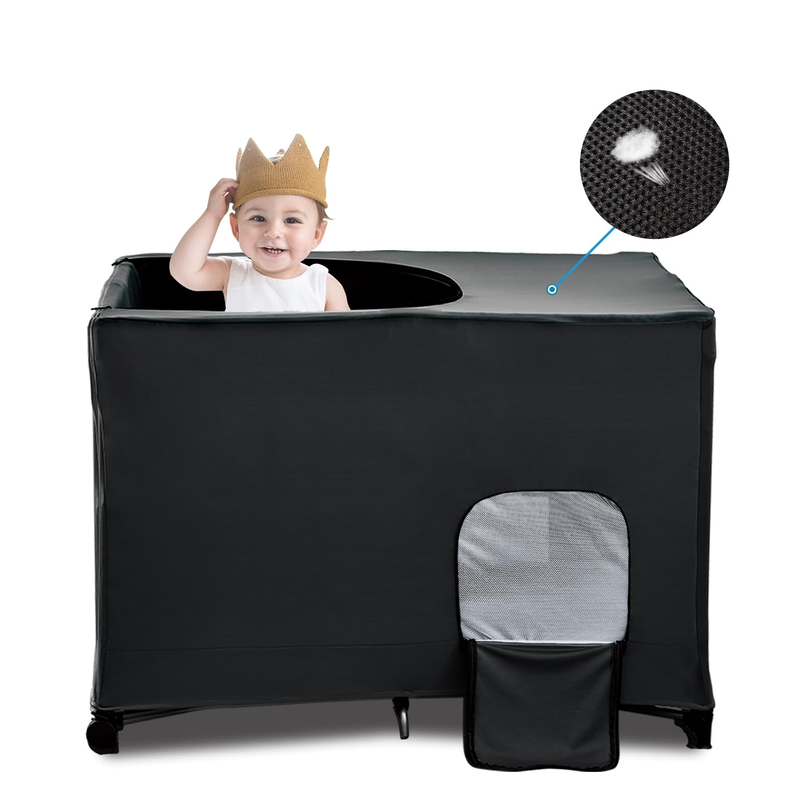 South to East Reisebettbezug 120 cm x 60 cm mit Tragetasche, atmungsaktiv und dehnbar, blockiert 90% des Lichts für den Schlaf des Babys, Pack N Play Blackout Cover