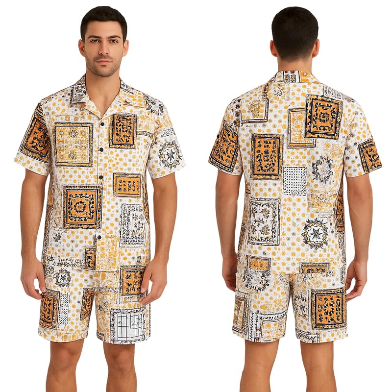 RK Enterprise Men’s Printed Co-Ord Set | Plus Size Casual Shirt & Shorts Set | Nightwear Pajama Suit, Loungewear, Beachwear & Vacation Outfit Design No Shirt-Short Set6-Parent-picture-29