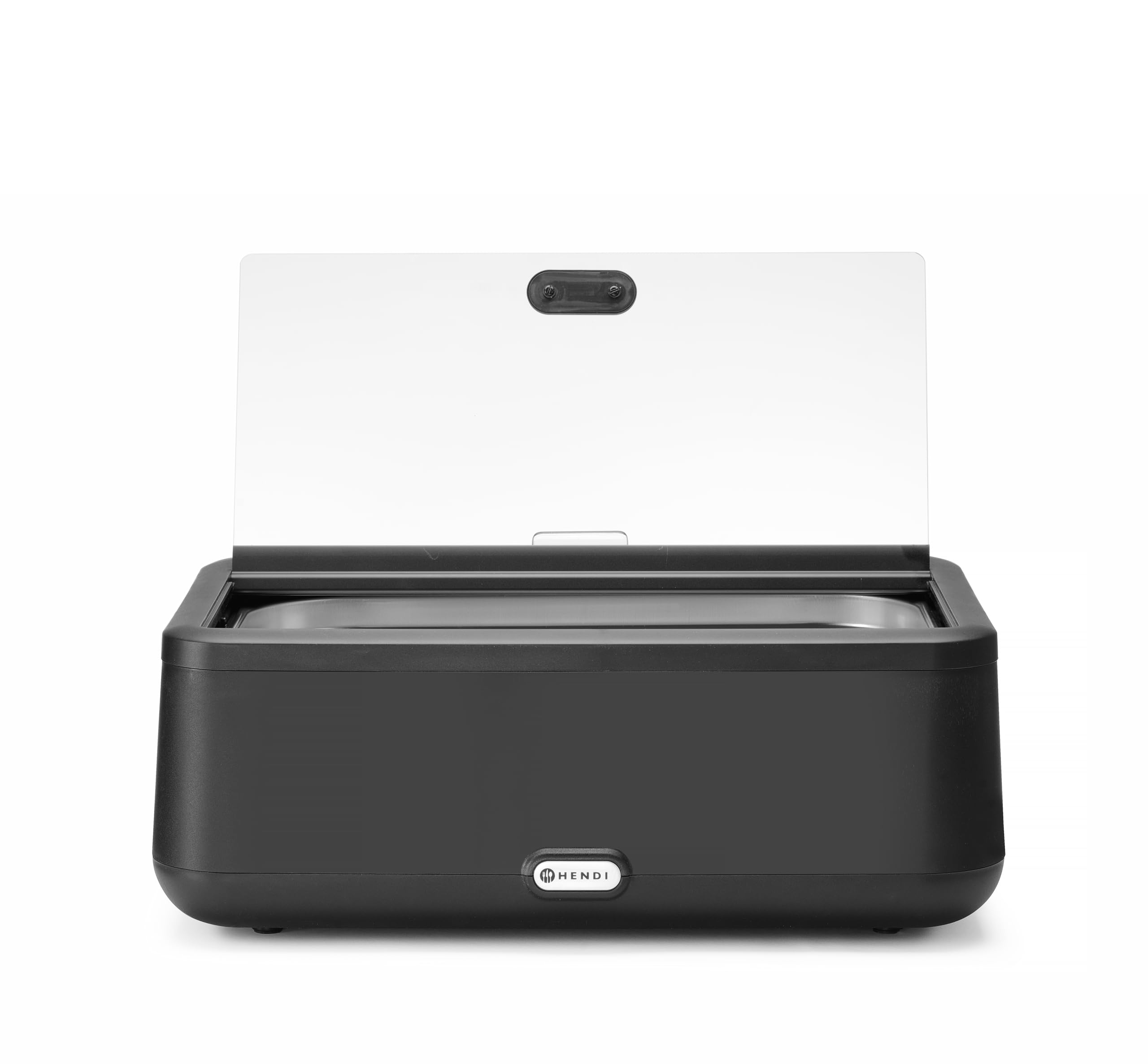 HENDI Chafing dish elettrico UNIQ per buffet, GN 1/1, 12,5L, 35-85°C, 220-240V, 700W, 607x402x(H)245mm, alluminio, acciaio inox, PP, vetro temperato, nero