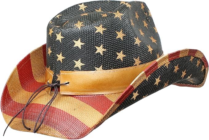Image of Peter Grimm Straw Round Up Cowboy Hat - Stylish and Versatile Straw Hat for Men and Women - One Size