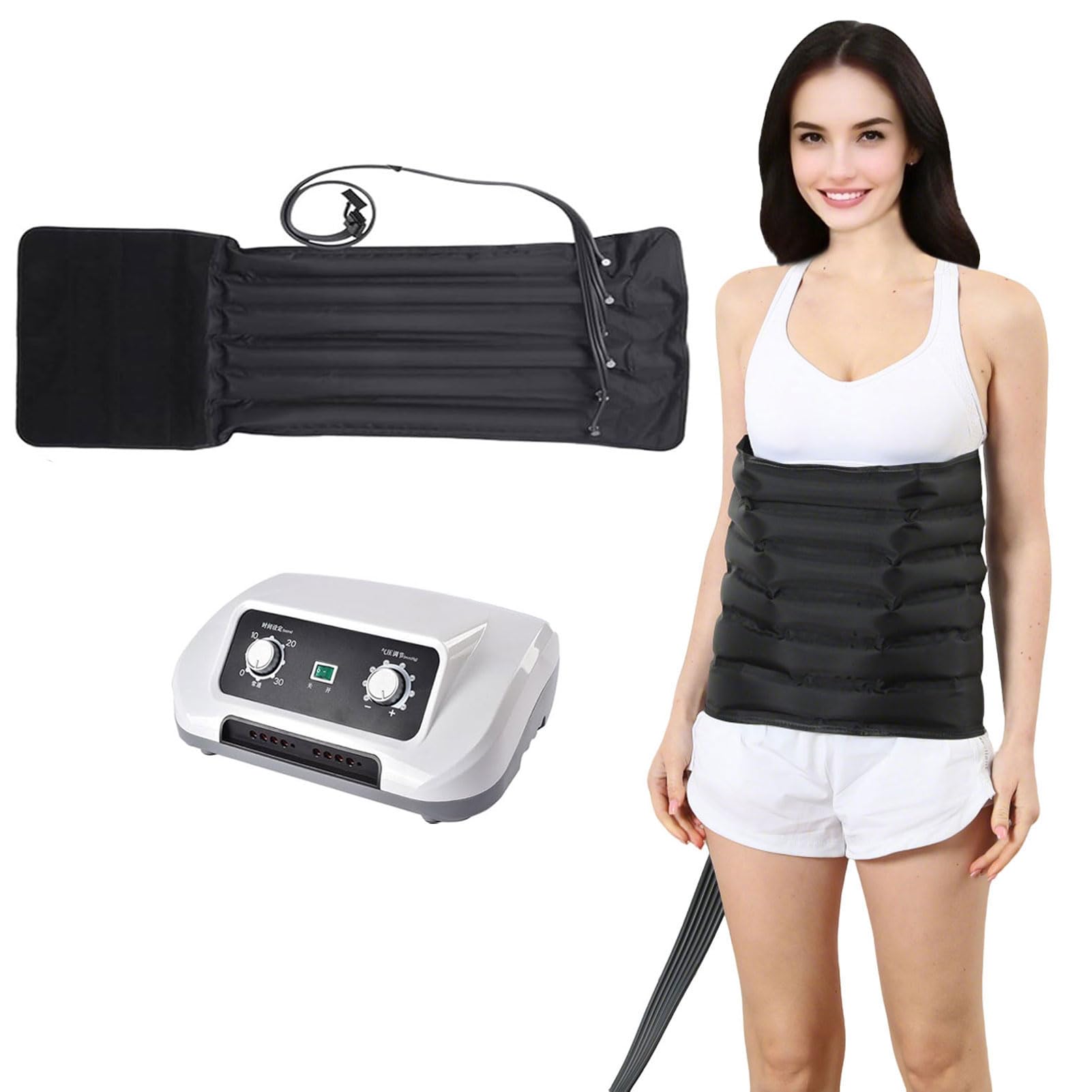 Massaggiatore Gambe, Pressoterapia per Casa per Gambe E Addome, 6 Camere d'Aria Pressoterapia Linfodrenaggio, per Massaggio E Rilassamento, È Adatto per Polpacci E Cosce (Nero, 1 Waist)