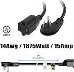 FIRMERST 1875W 15A Cordon d'extension de prise plat 3 Pieds 14 AWG Noir, boîte de 3