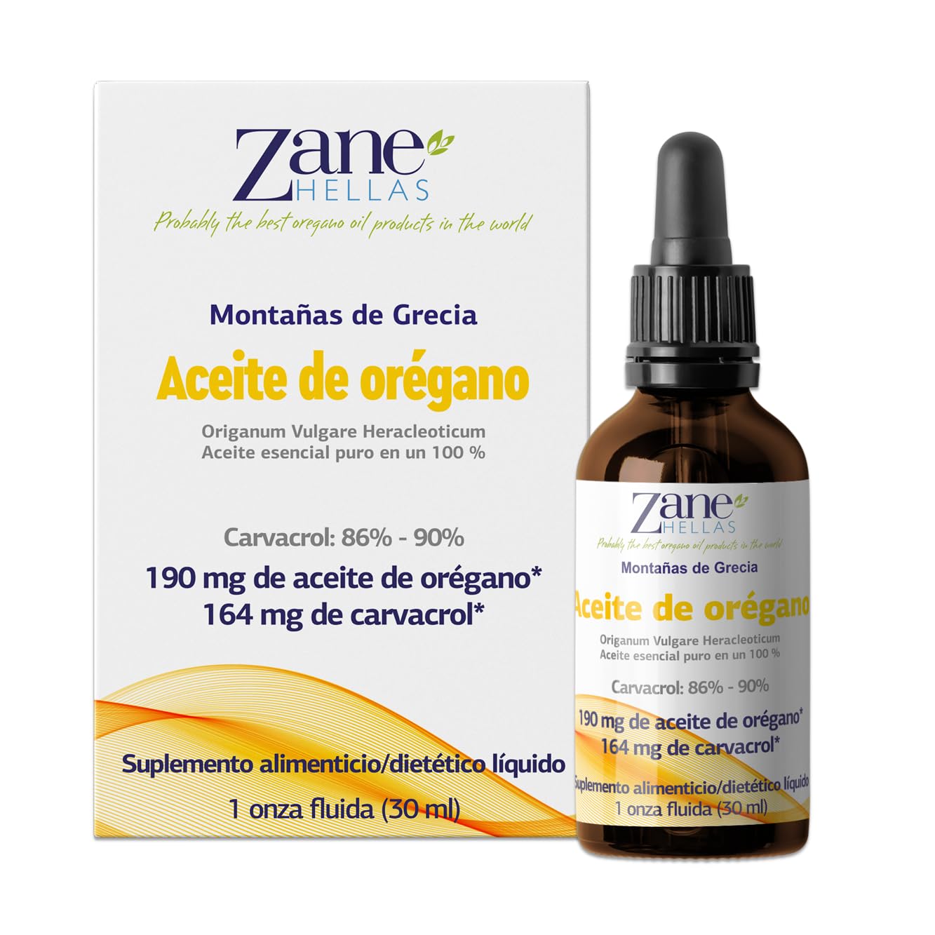 Zane Hellas 100% Aceite de orégano sin diluir - 86% Min Carvacrol. 164 mg de Carvacrol por porción. Probablemente el Mejor Aceite de orégano del Mundo. 30 ml.