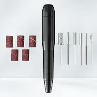 Broca elétrica de unhas, máquina portátil USB para iniciantes, kit de manicure e pedicure com 6 pontas e 26 faixas de lixamento para polimento de unhas de gel acrílico em casa, faça você mesmo, preto