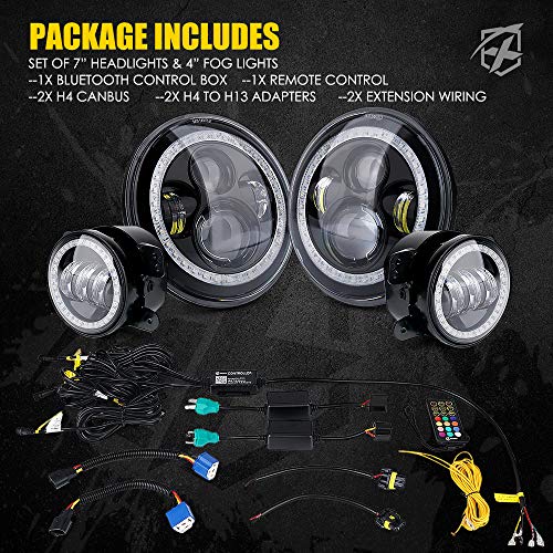 Image of 90W Headlights & 4 inch Fog Lights w /Chasing Halo Compatible with 07-18 Jeep JK