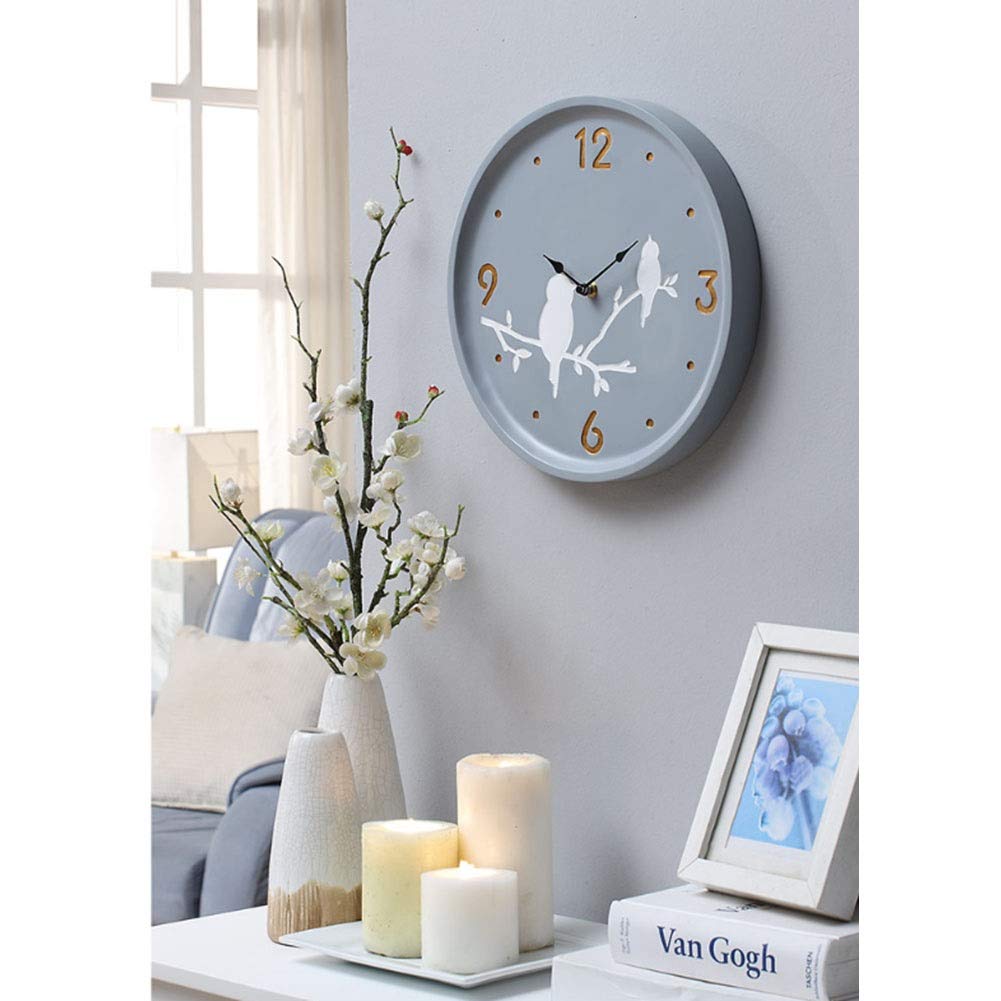 Relojes de Pared Nórdicos Modernos Creativos Que Funcionan con Pilas sin Tictac Silencioso Cuarzo Rústico Pájaro Decoración Personalizada Dormitorio Sala de Estar Reloj/Blue