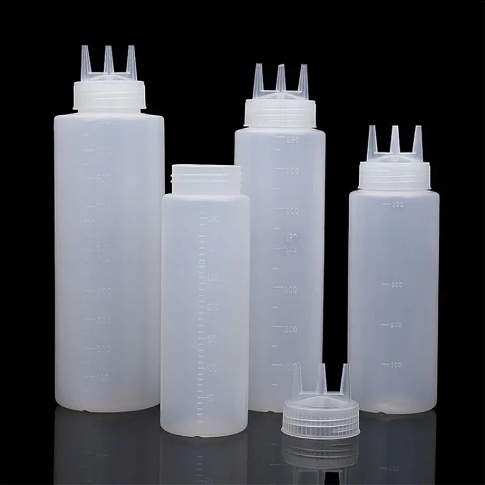 Botella de salsa exprimible tres cabezas, botella condimento múltiple, 10 Uds para Salsa(300ML)