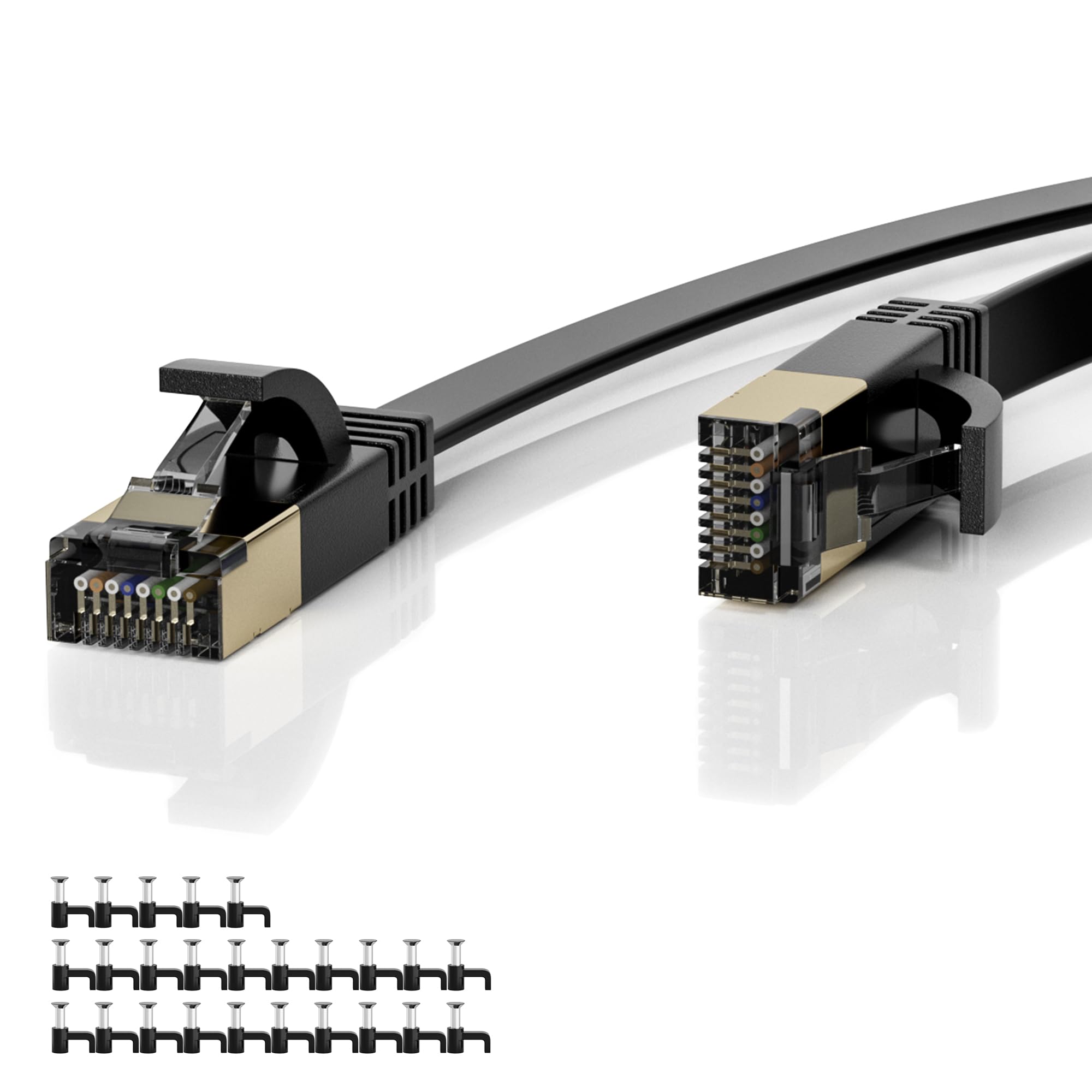LANケーブル CAT7 10Gbps 600MHz 高速ランケーブル 1M カテゴリー7 フラットネットケーブル CAT7準拠ネットワークケーブル FTP 金メッキコネクタ ブラック PS3/4/5 Xbox モデム ルーター等に対応