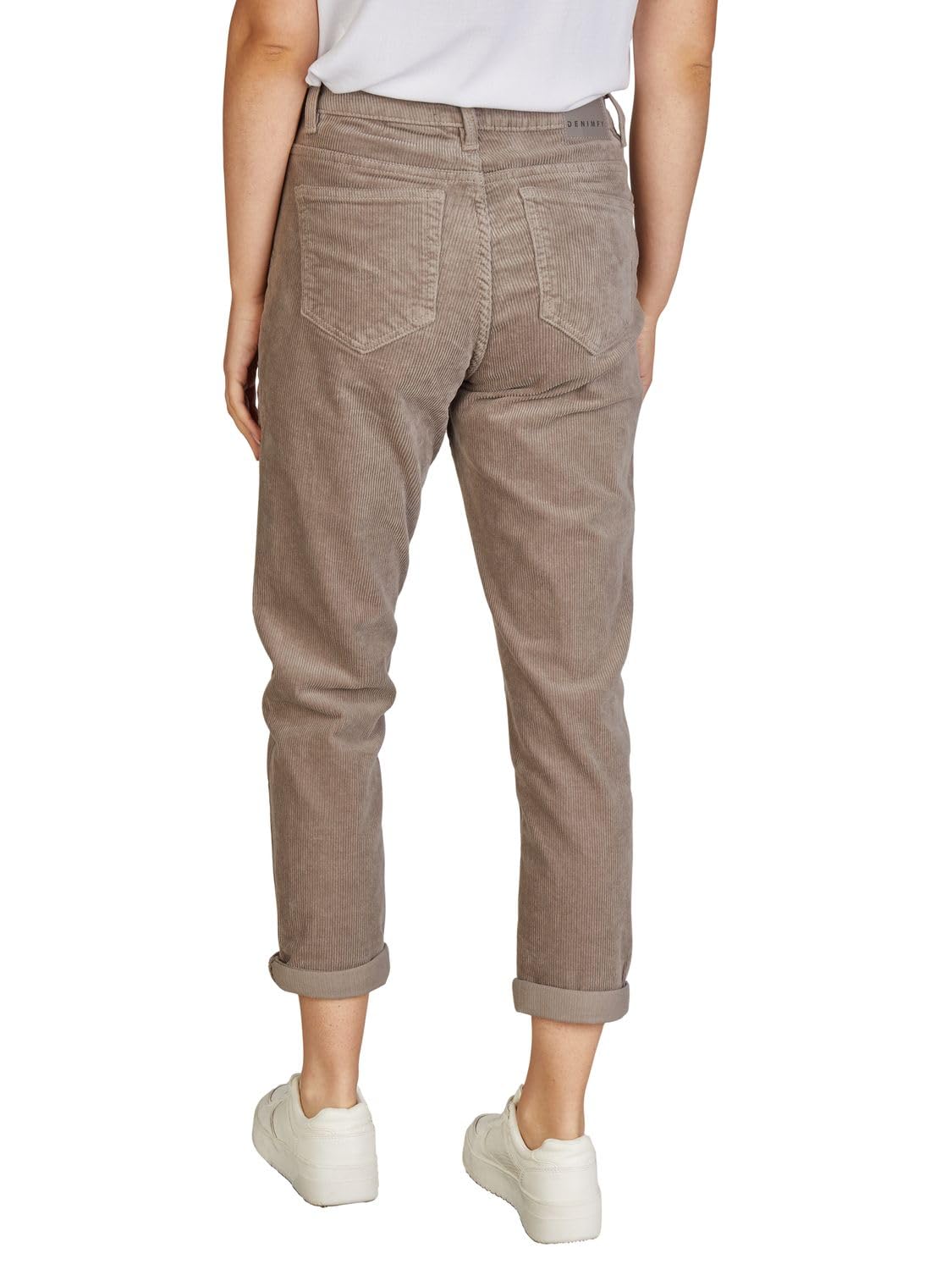 DENIMFY Sztruksowe spodnie damskie Mom Fit High Waist proste nogawki Stretch DFLisa Sztruksowe spodnie spodnie zapinane na zamek błyskawiczny kieszenie jednokolorowe szare różowe niebieskie beżowe