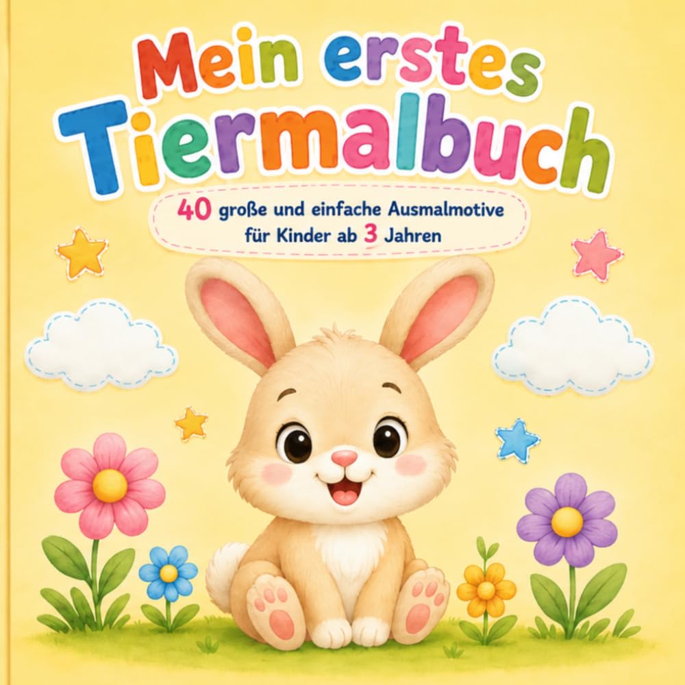 Mein erstes Tiermalbuch ab 3 Jahren: 40 große und einfache Ausmalbilder mit dicken Linien für kleine Kinder