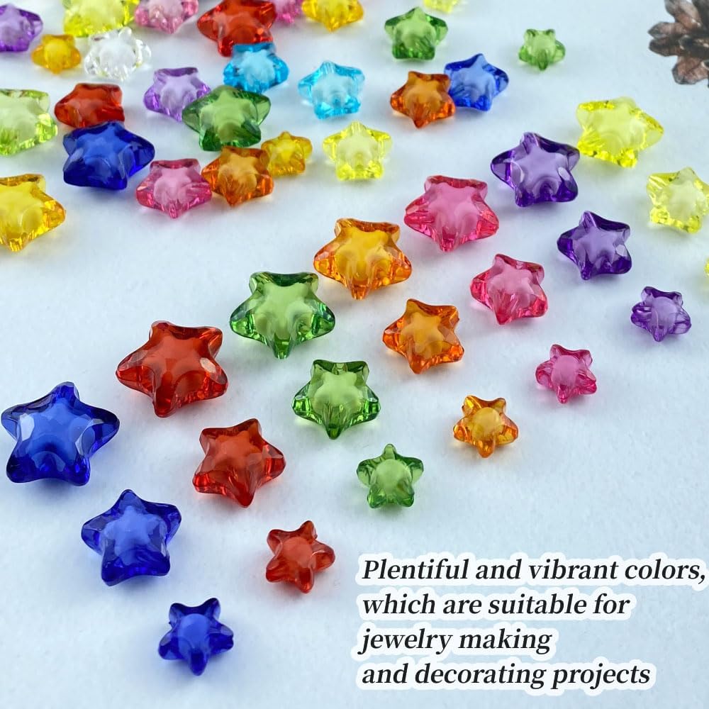 Jmassyang 220 Pcs 11mm Acrylic Star Pony Beads Colorful Clear Loose Spacer Plastic Beads for DIY Necklace Earrings Lanyard Jewelry Making Home Decoration(Mixed Colors) - Image 5