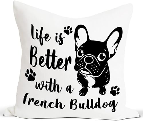 Funny Quote Life is Better with A French Bulldog Reversible Pillow Covers Decora el hogar, dormitorio, sala de estar, habitación de niñas, oficina,