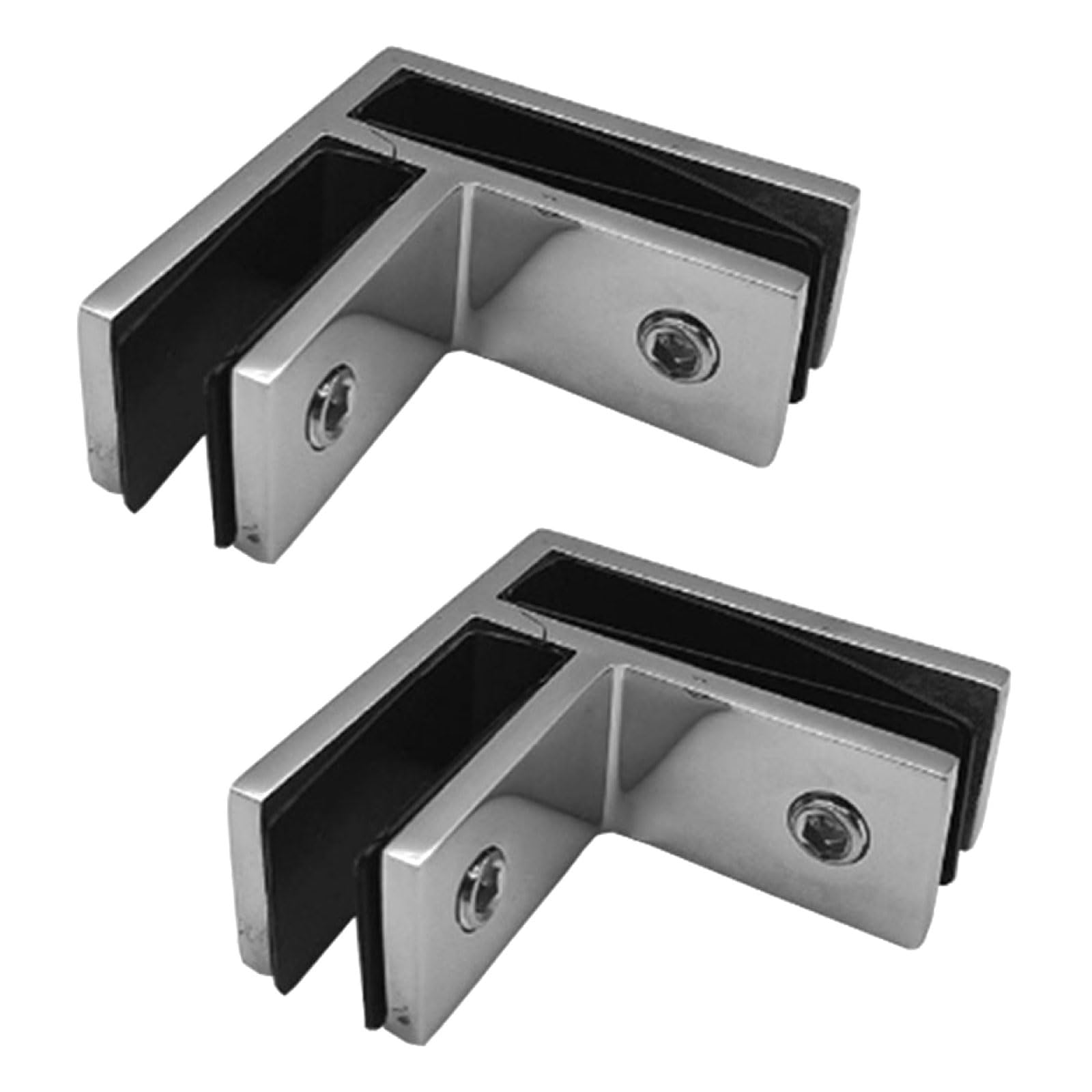 Abrazadera de vidrio a vidrio de acero inoxidable de 90 grados, abrazadera de barandilla plateada, soportes de esquina (10-12 mm) para valla, balaustrada, balcón (2 unidades)