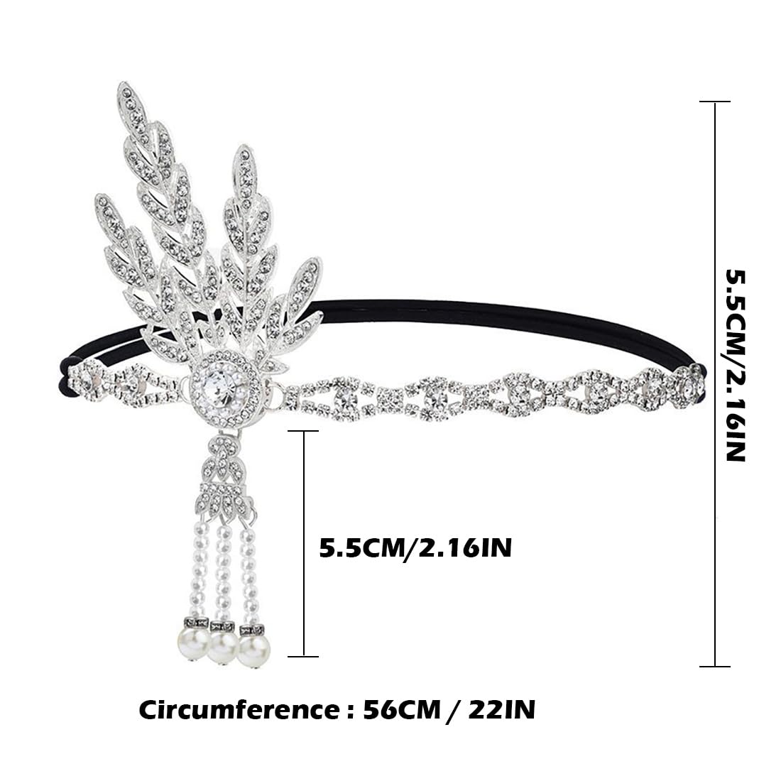 Generse Fascia per capelli con strass e perle e nappe, accessorio per capelli grande Gatsby, anni '20, per donne e ragazze, 1 pezzo (rosso