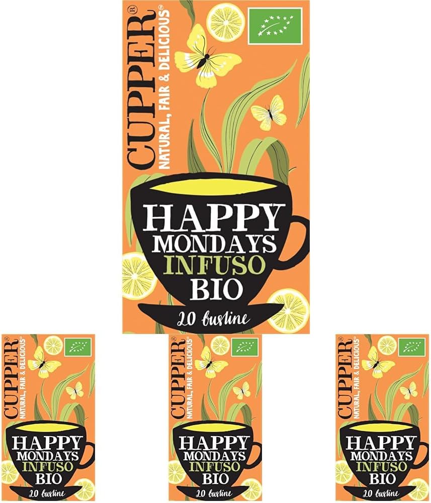 CUPPER Happy Mondays Infuso Biologico con Limone, Zenzero e Pepe Nero, Tisana Energizzante con Ingredienti Naturali, Gusto Speziato, Filtri 100% Biodegradabili, Confezione da 80 Bustine Happy Mondays 20 Unità (Confezione da 4) - Immagine 1