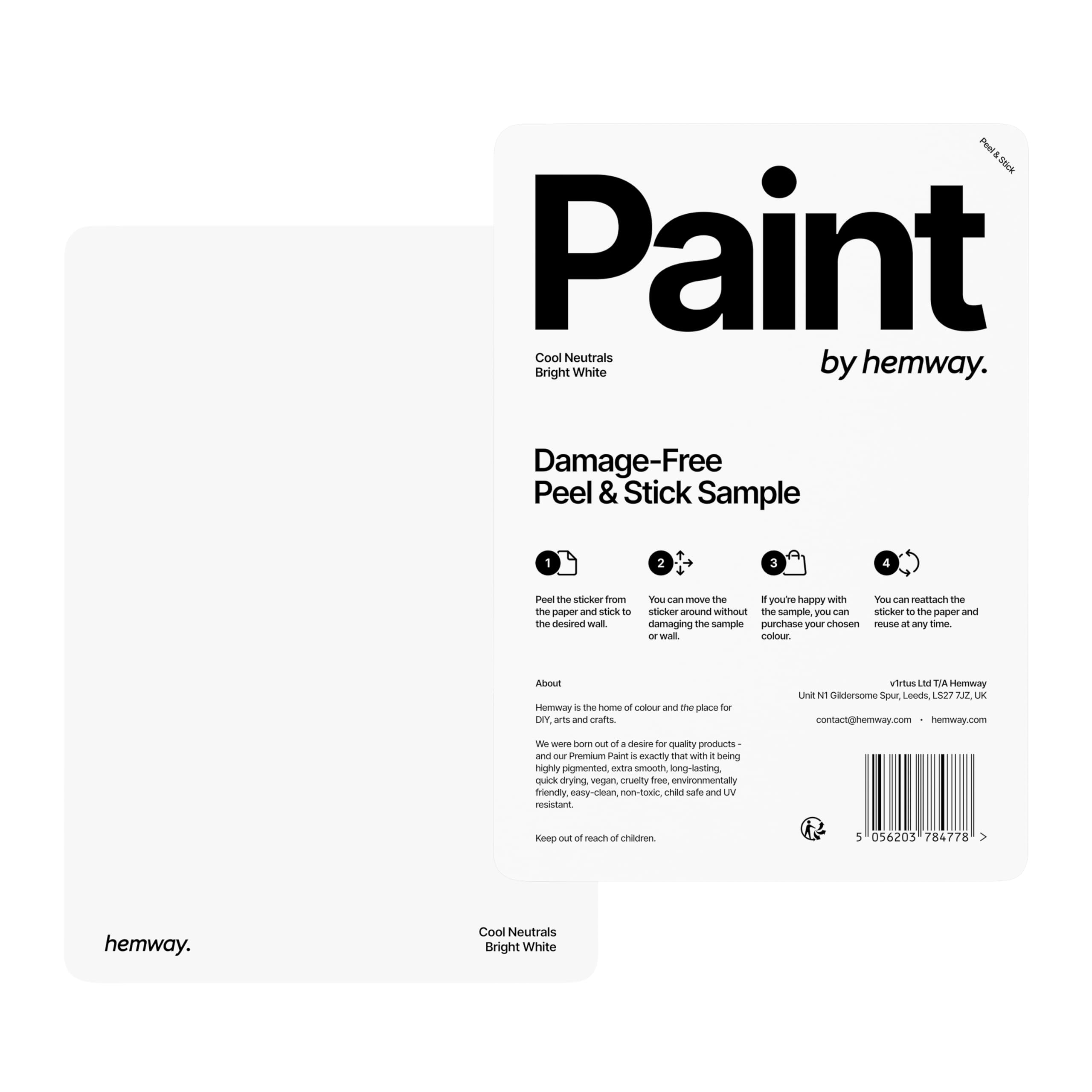 Hemway Bright White Peel & Stick Sample Interior Paint, A5 Swatch