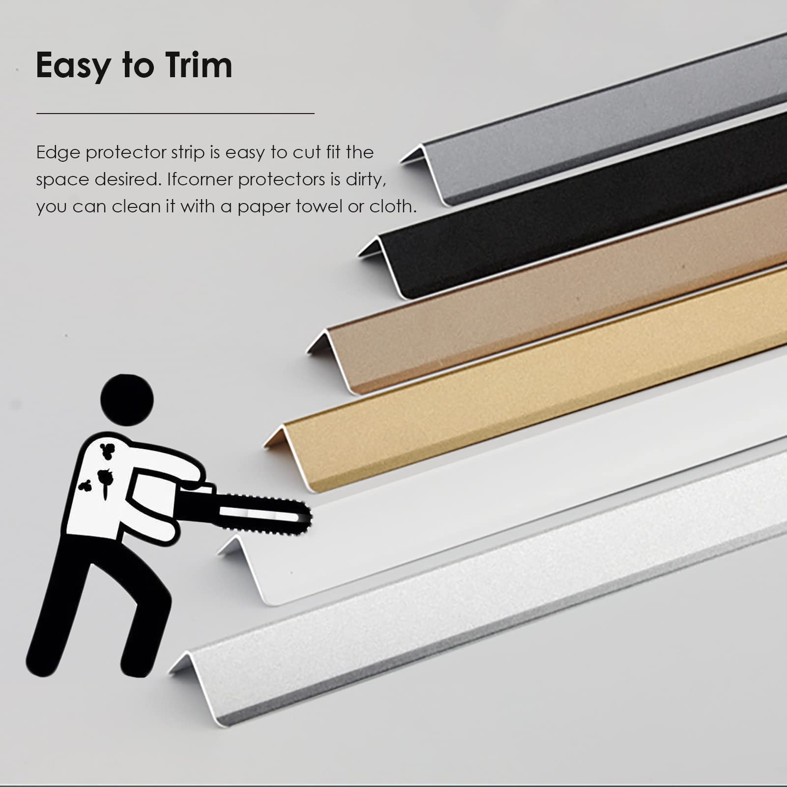 Protector de esquina de pared negro personalizado en forma de L, protector de esquina de pared autoadhesivo/tira de seguridad de aluminio, protector de esquina extra largo, 4 piezas de longitud de