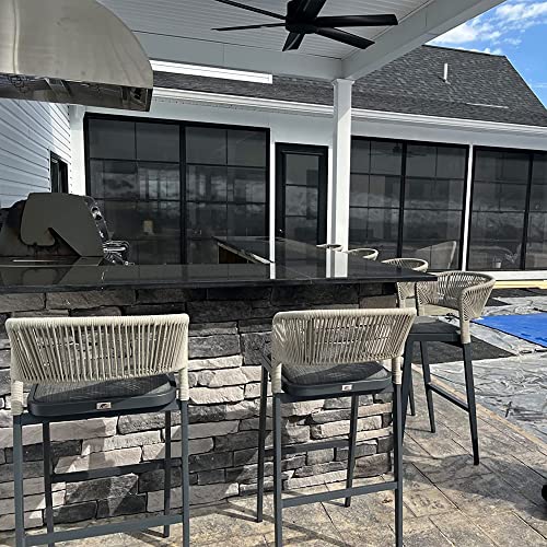 Purple Leaf Bar Stool Set Of 2 Outdoor Rattan Bar Chair With Back Metal Bar Height Stool Wicker Barstool Dark Grey #TOP2