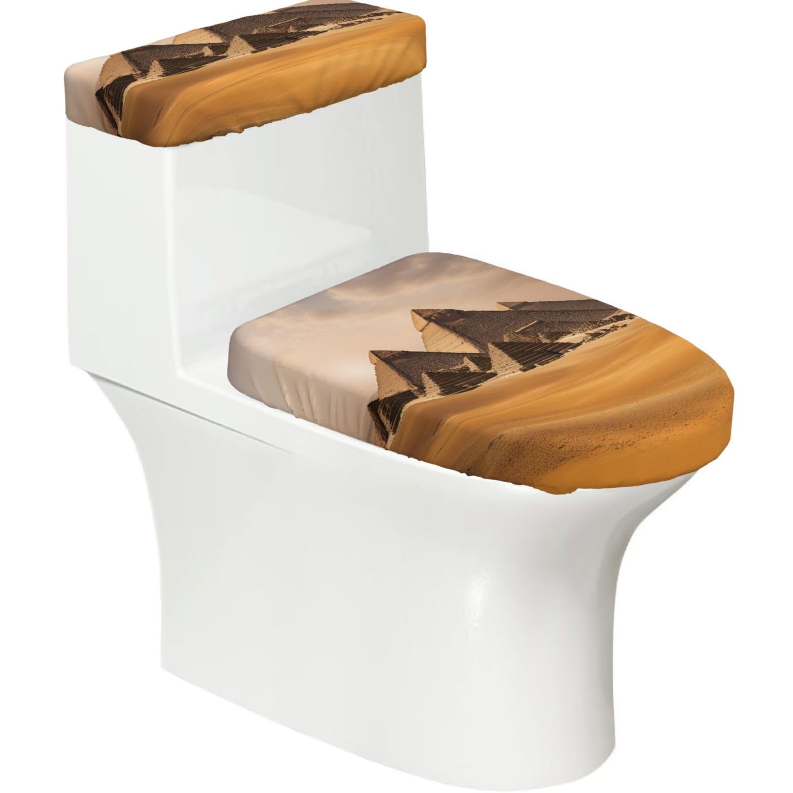 Pyramids of Egypt Printed Toilet Tank and Lid Cover Set of 2 for Most Bathrooms, Fits Elongated Round Toilets