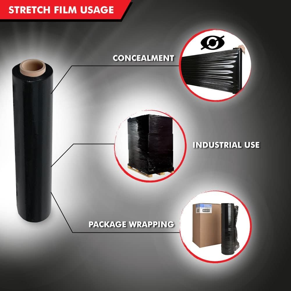 Heavy Duty Black Stretch Wrap Film 18" x 1000 ft 80 Gauge Pallet Wrap for Moving Shipping & Storage Industrial Strength Plastic Wrap Bundling Packaging Supplies Cling Film - 1 Roll