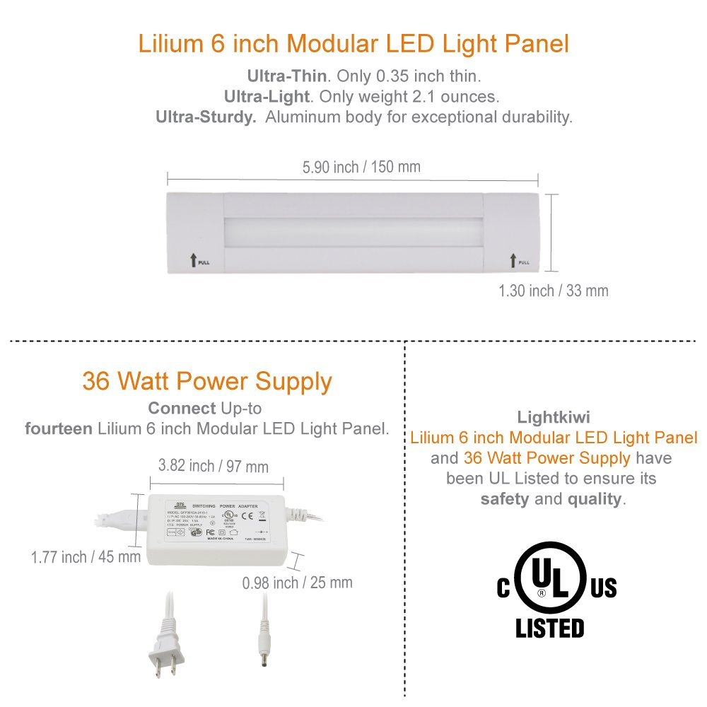 Lightkiwi F4920 Lilium 6 Inch Warm White Modular LED Under Cabinet Lighting - Pro Kit (12 Panel)