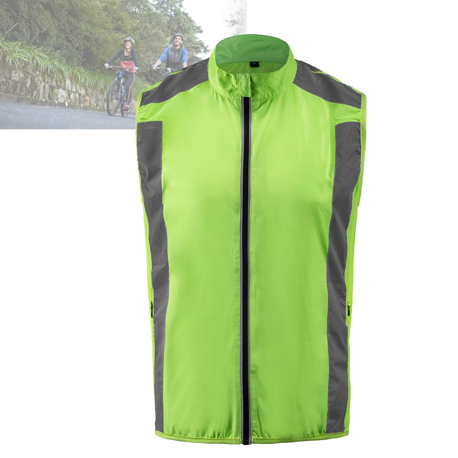 Chaleco de Ciclismo para Hombre y Mujer Chaqueta de Secado Rápido Chaleco sin Mangas de Alta Visibilidad Maillot Deportivo para Senderismo y Jogging,Green-M