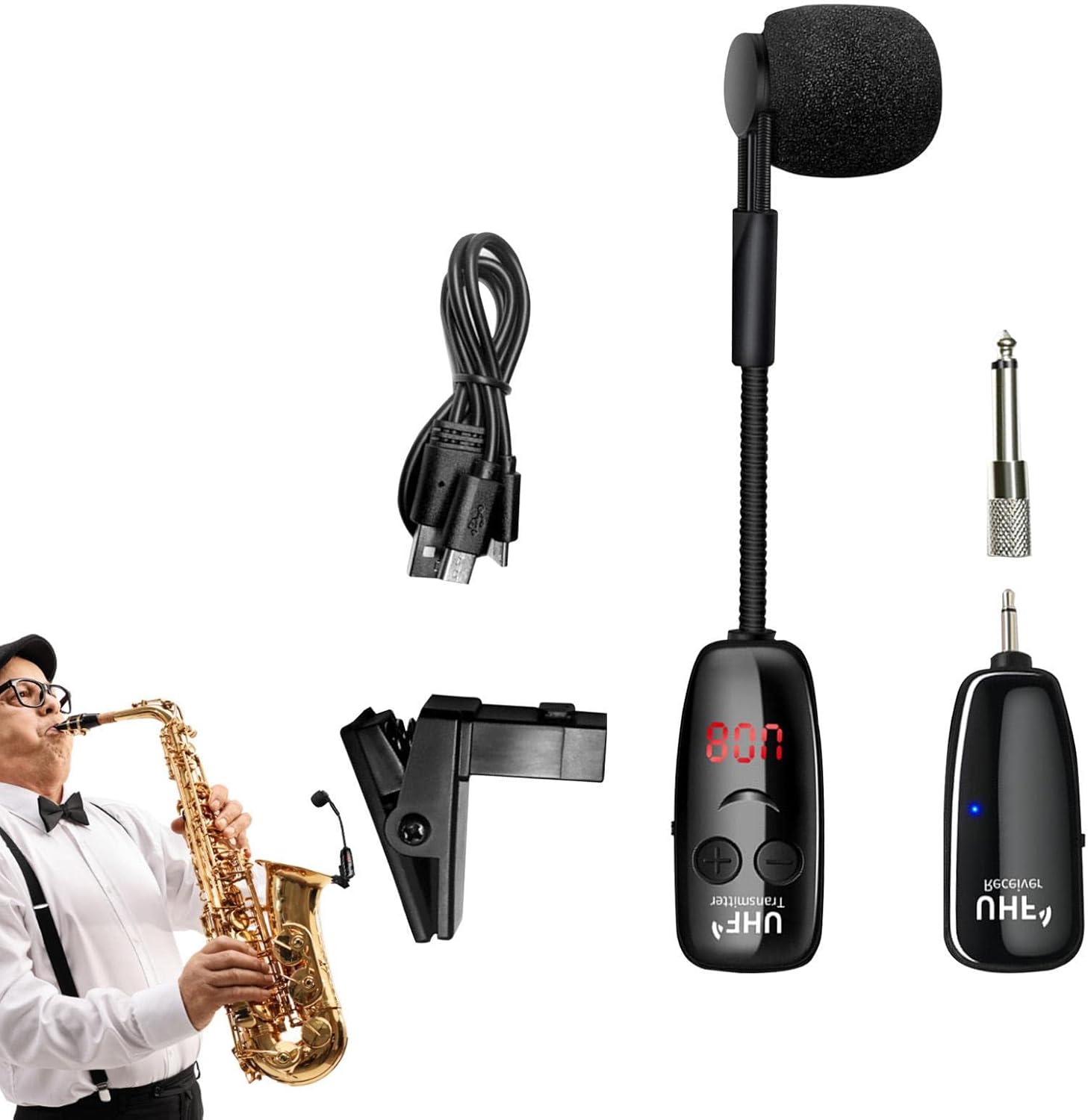 UHF Wireless Instrument Microphone Wireless Clip On Saxophone