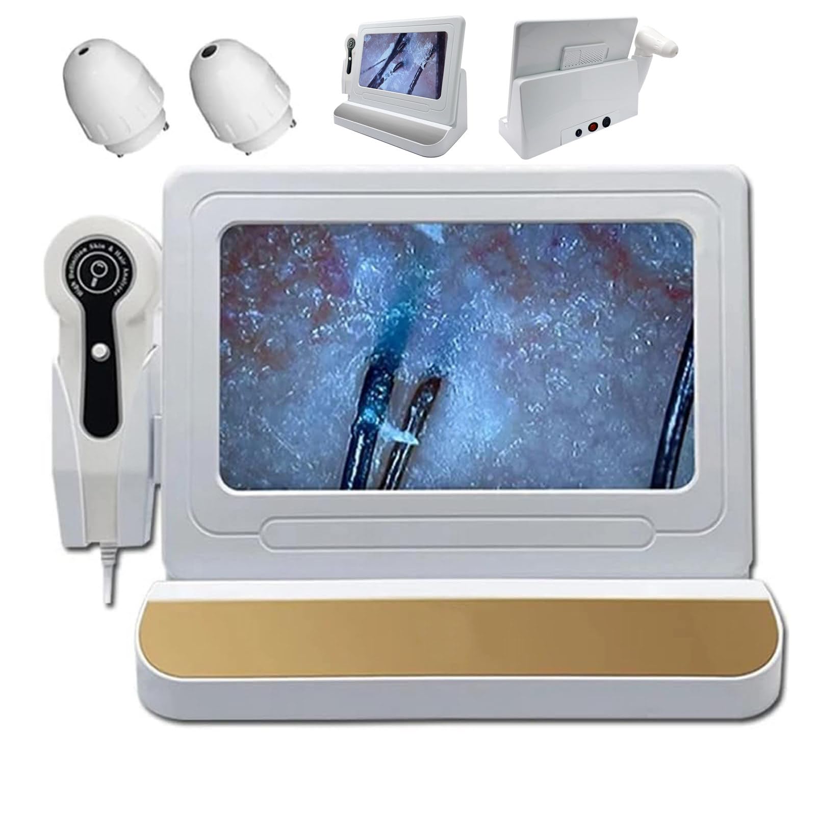 Skin Hair Analyzer with 11 Inch HD Lcd Screen, All in One Device Follicle Skin Hair Analyzer Detector, 50x/200x Skin Magnifier Professional Skin Analysis Machine Gold