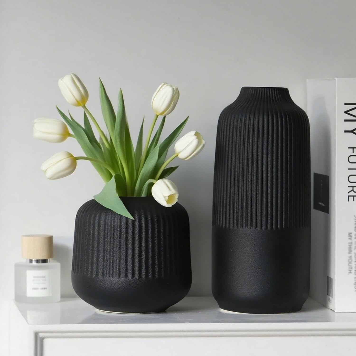 Amazon.com: Black Ceramic Vase, Flower Vase in Nordic Style, Black