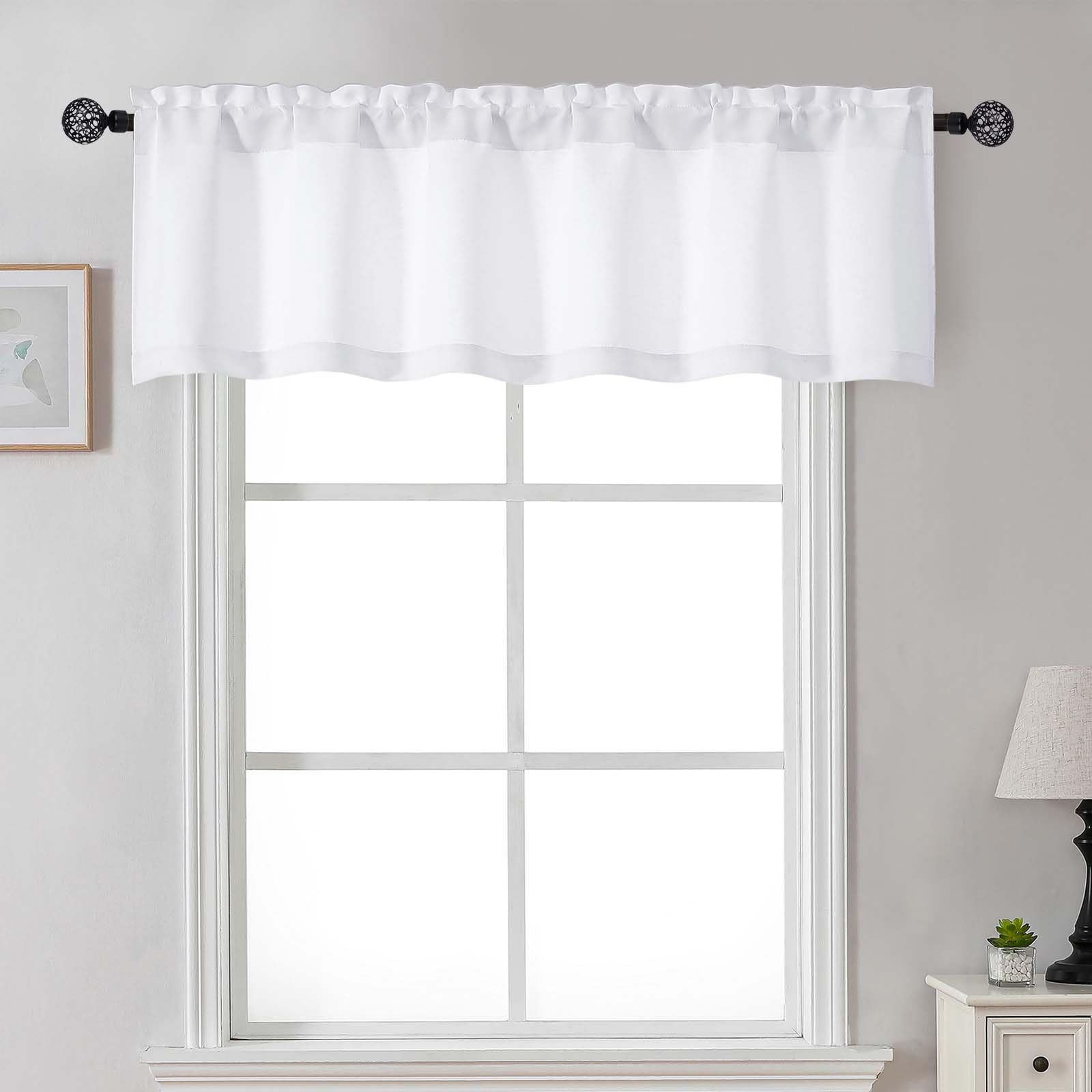Gwine White Valance for Windows, Light Filtering Small Valance Kitchen Curtains for Living Room Bathroom Basement, Modern Farmhouse Rod Pocket Window